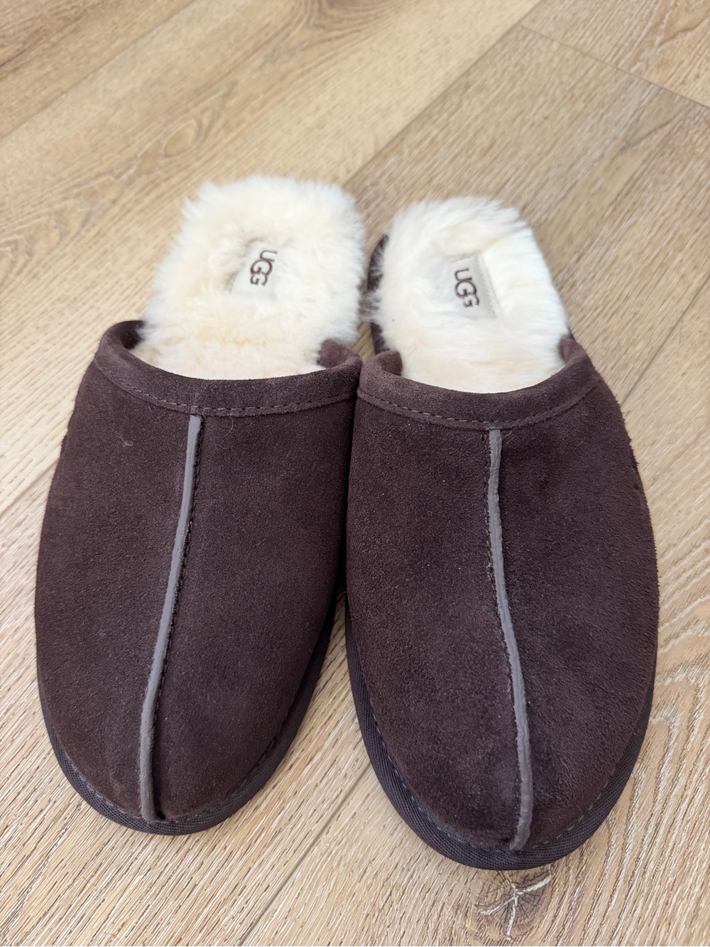 UGG Scuff Brown Suede Shearling Mule Slippers - Picture 2 of 6